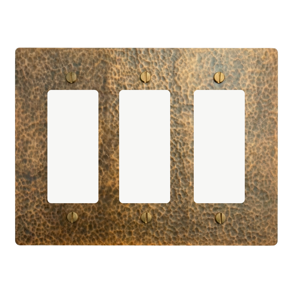Hammered Brass 3-Gang Decora, Decora & Decora Switch Plate