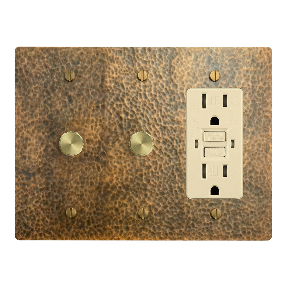 Hammered Brass 3-Gang Dimmer, Dimmer & GFCI Outlet Switch Plate in Ivory