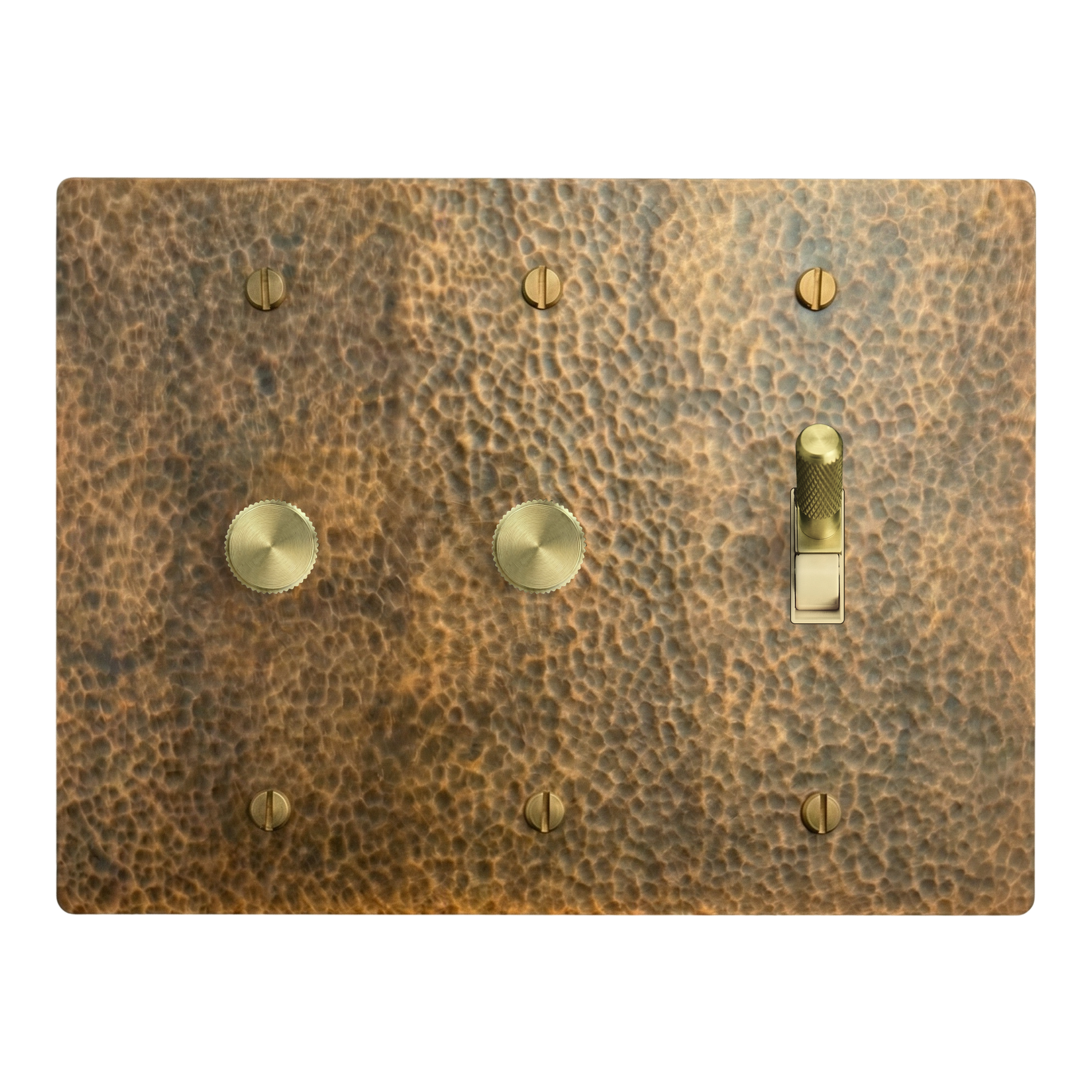 Hammered Brass 3-Gang Dimmer, Dimmer & Toggle Switch Plate in Ivory