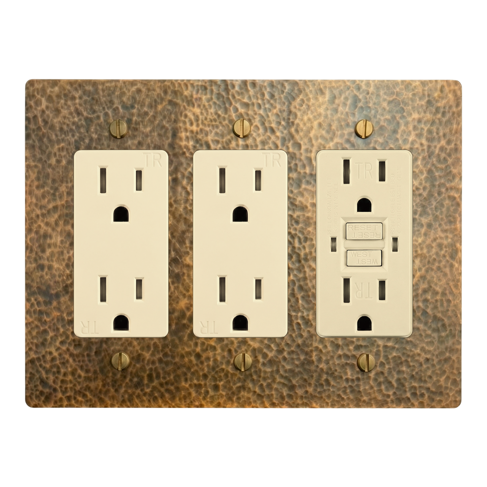 Hammered Brass 3-Gang Duplex Outlet, Duplex Outlet & GFCI Outlet Switch Plate in Ivory