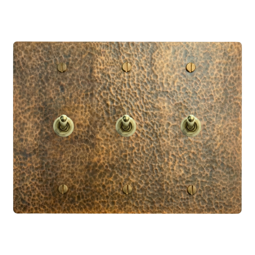Hammered Brass 3-Gang Vintage Toggle, Vintage Toggle & Vintage Toggle Switch Plate