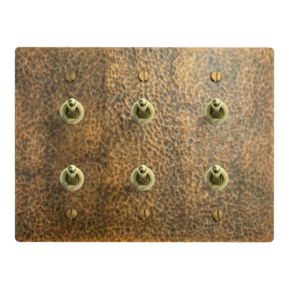 Hammered Brass 3-Gang Stacked Vintage Toggle, Stacked Vintage Toggle & Stacked Vintage Toggle Switch Plate