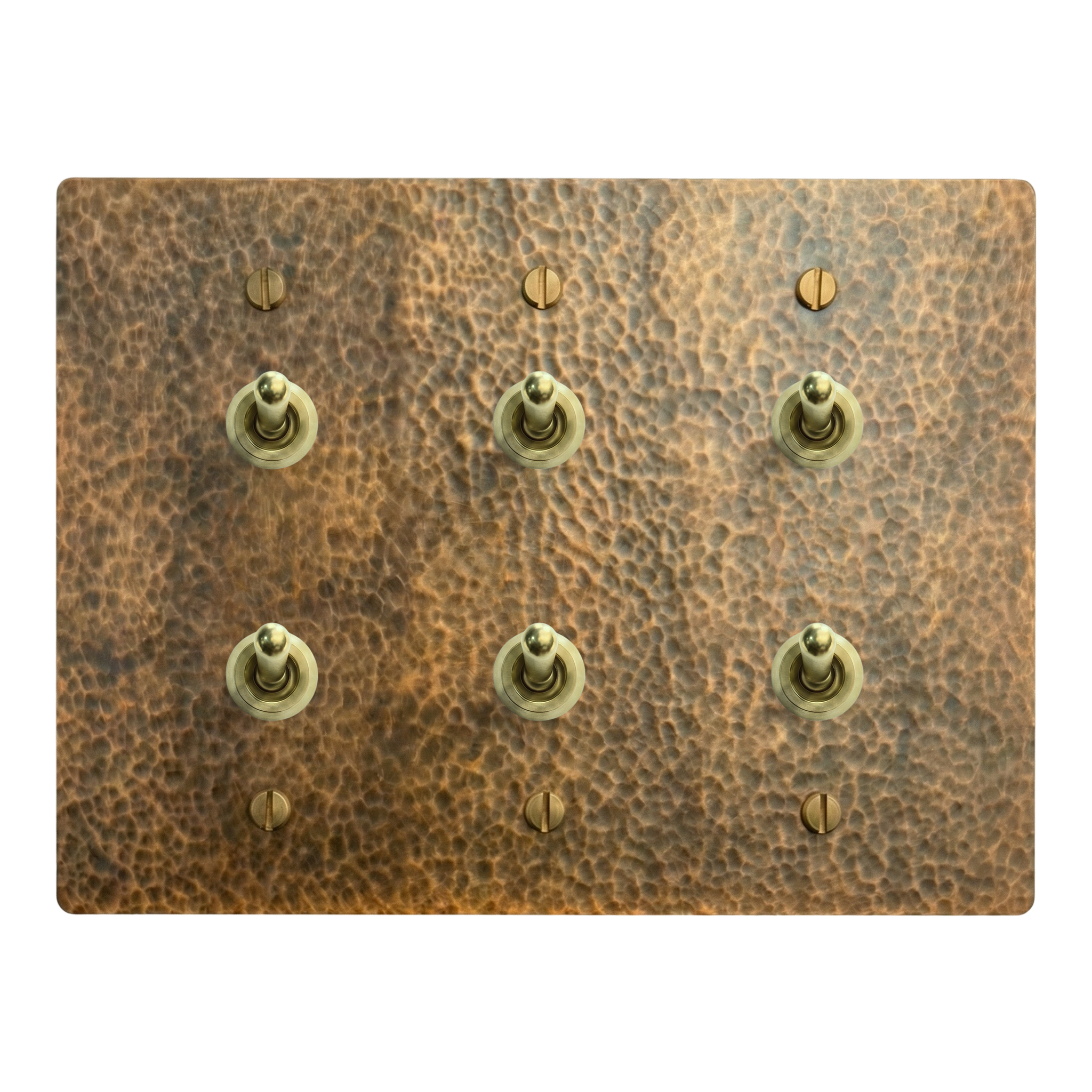 Hammered Brass 3-Gang Stacked Vintage Toggle, Stacked Vintage Toggle & Stacked Vintage Toggle Switch Plate