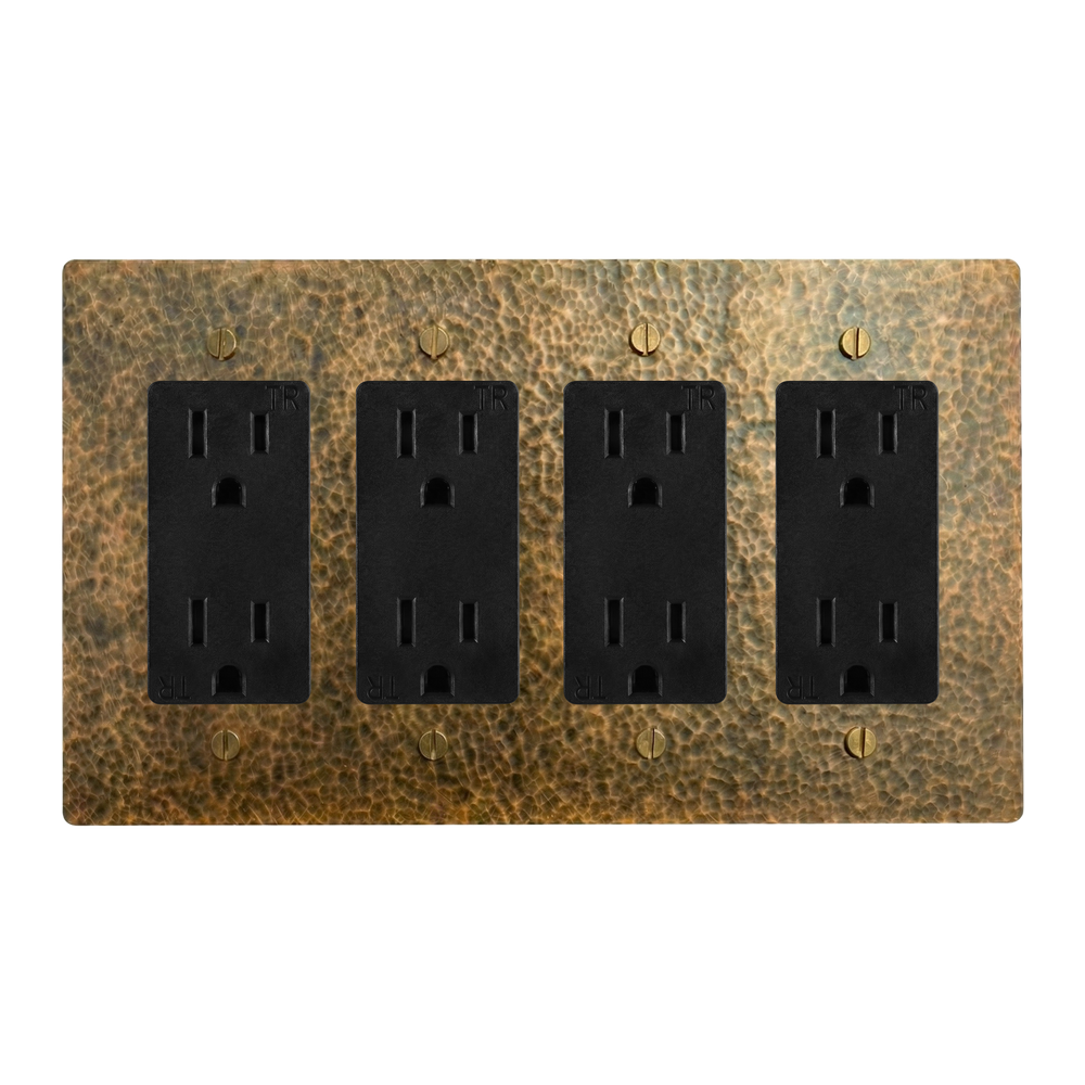 Hammered Brass 4-Gang Duplex Outlet, Duplex Outlet, Duplex Outlet & Duplex Outlet Switch Plate in Black