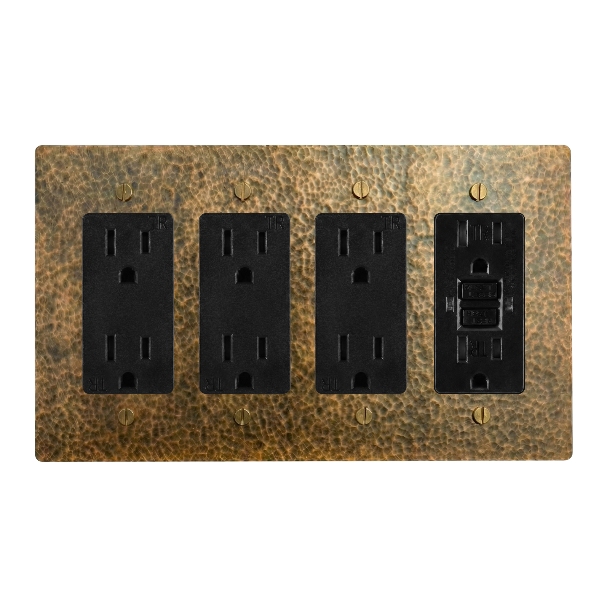 Hammered Brass 4-Gang Duplex Outlet, Duplex Outlet, Duplex Outlet & GFCI Outlet Switch Plate in Black