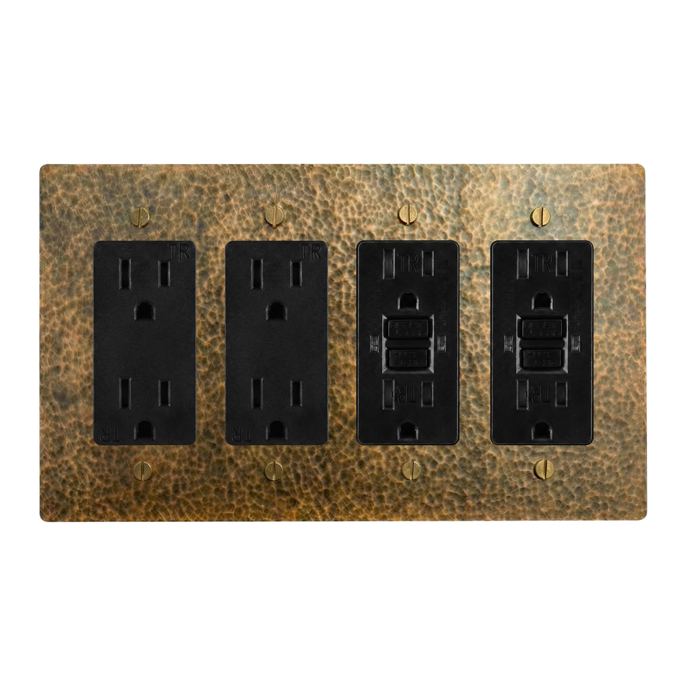 Hammered Brass 4-Gang Duplex Outlet, Duplex Outlet, GFCI Outlet & GFCI Outlet Switch Plate in Black