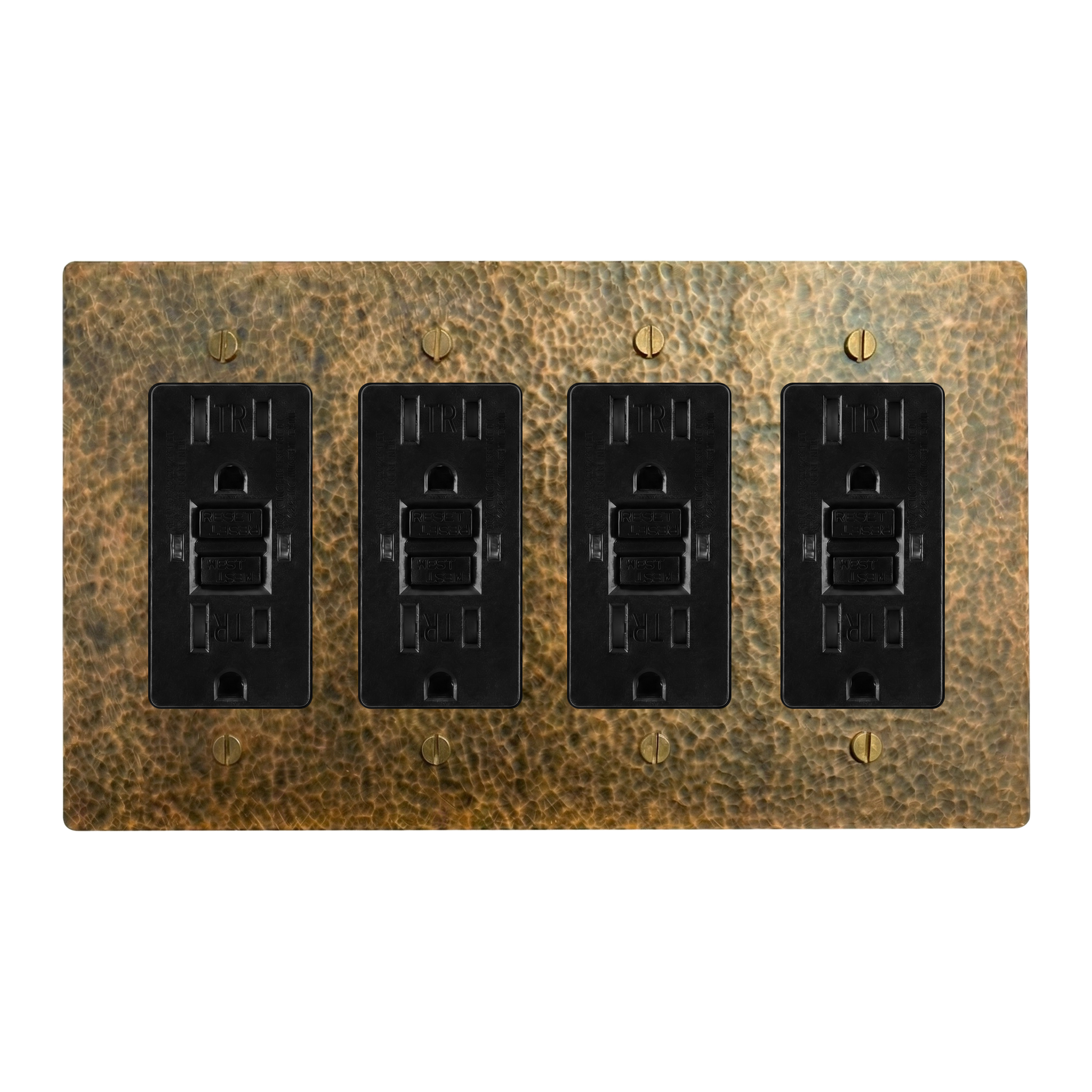 Hammered Brass 4-Gang GFCI Outlet, GFCI Outlet, GFCI Outlet & GFCI Outlet Switch Plate in Black