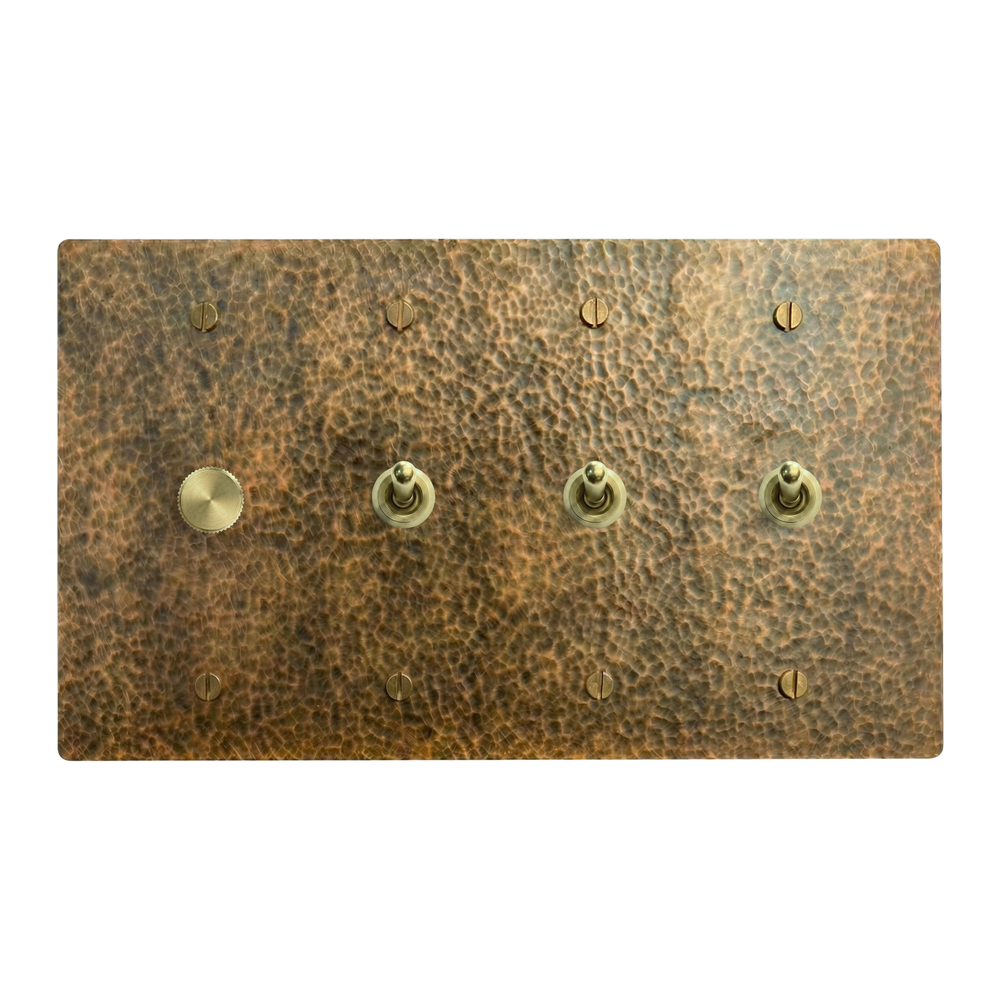 Hammered Brass 4-Gang Dimmer, Vintage Toggle, Vintage Toggle & Vintage Toggle Switch Plate