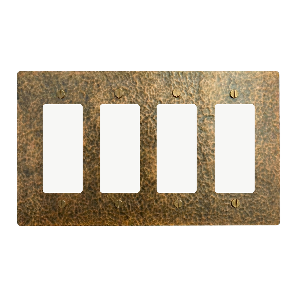 Hammered Brass 4-Gang Decora, Decora, Decora & Decora Switch Plate