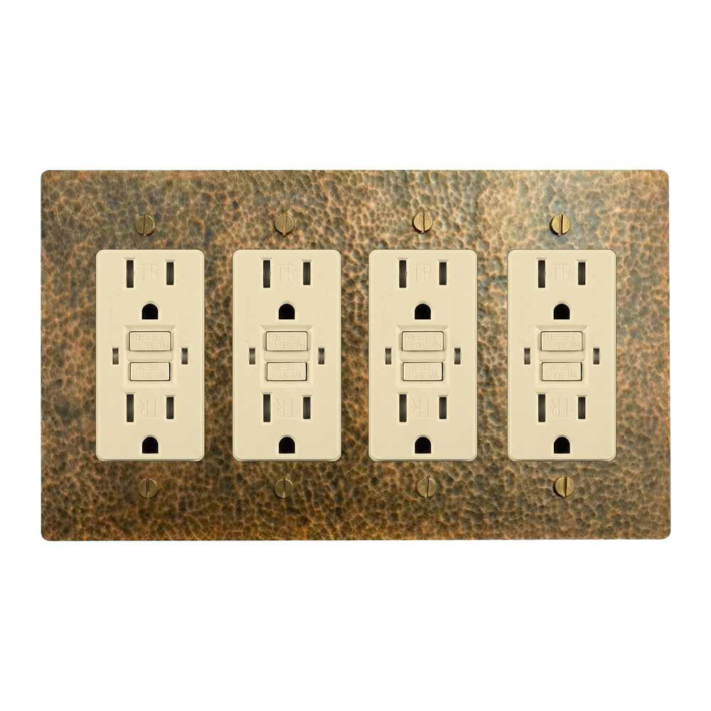 Hammered Brass 4-Gang GFCI Outlet, GFCI Outlet, GFCI Outlet & GFCI Outlet Switch Plate in Ivory