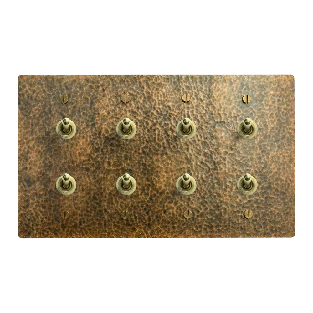 Hammered Brass 4-Gang Stacked Vintage Toggle, Stacked Vintage Toggle, Stacked Vintage Toggle & Stacked Vintage Toggle Switch Plate