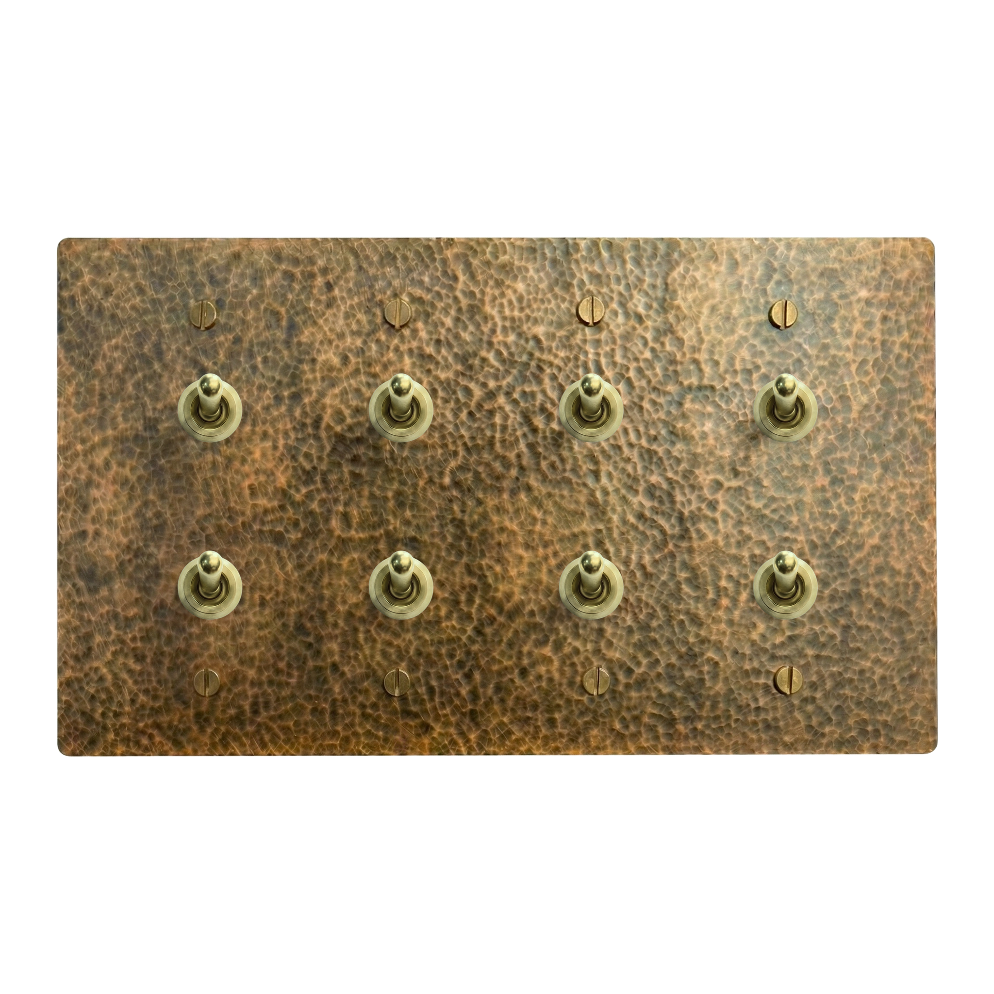 Hammered Brass 4-Gang Stacked Vintage Toggle, Stacked Vintage Toggle, Stacked Vintage Toggle & Stacked Vintage Toggle Switch Plate