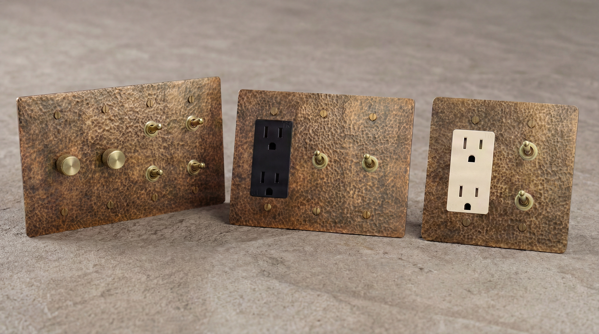Hammered Brass Vintage Toggle Switches - Desktop Hero