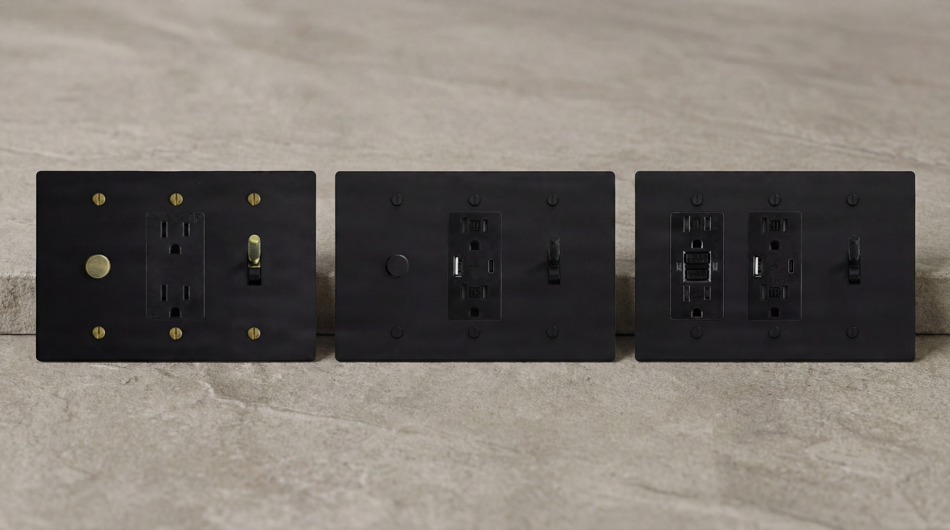 Matte Black 3 Gang Outlets - Desktop Hero