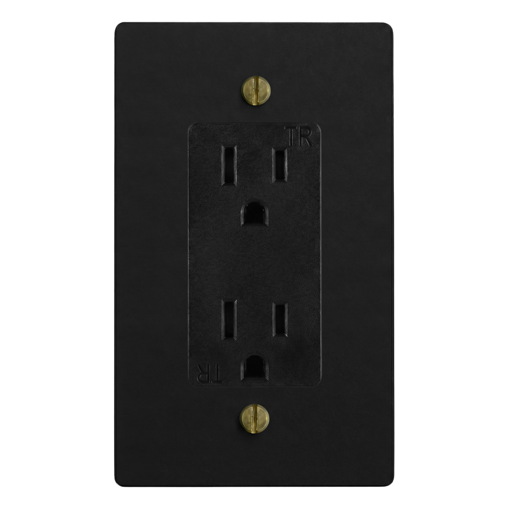 Matte Black (Antique Brass Accents) 1-Gang Duplex Outlet Switch Plate in Black