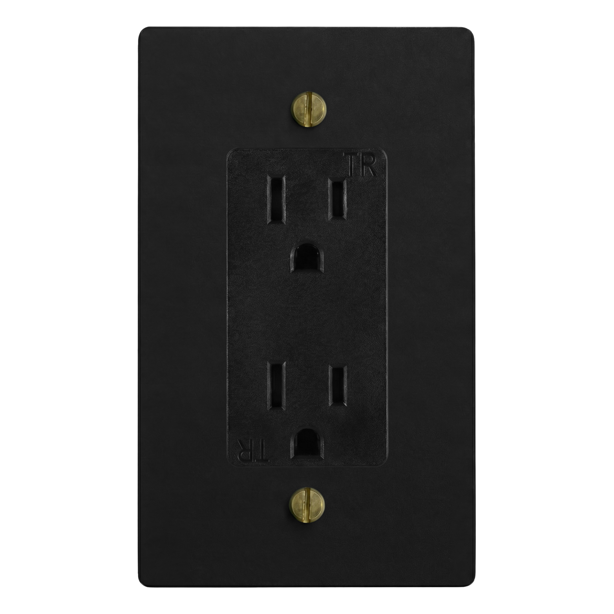 Matte Black (Antique Brass Accents) 1-Gang Duplex Outlet Switch Plate in Black