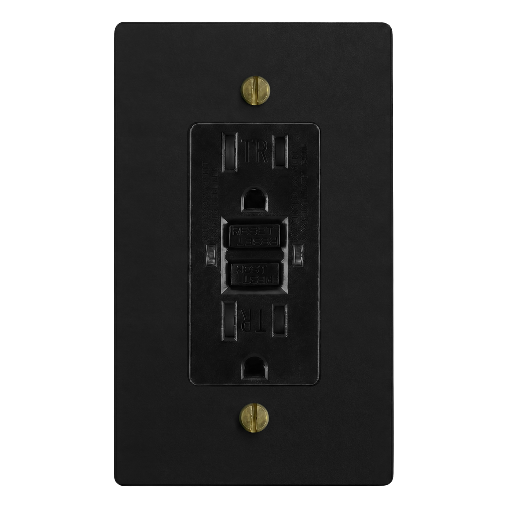 Matte Black (Antique Brass Accents) 1-Gang GFCI Outlet Switch Plate in Black
