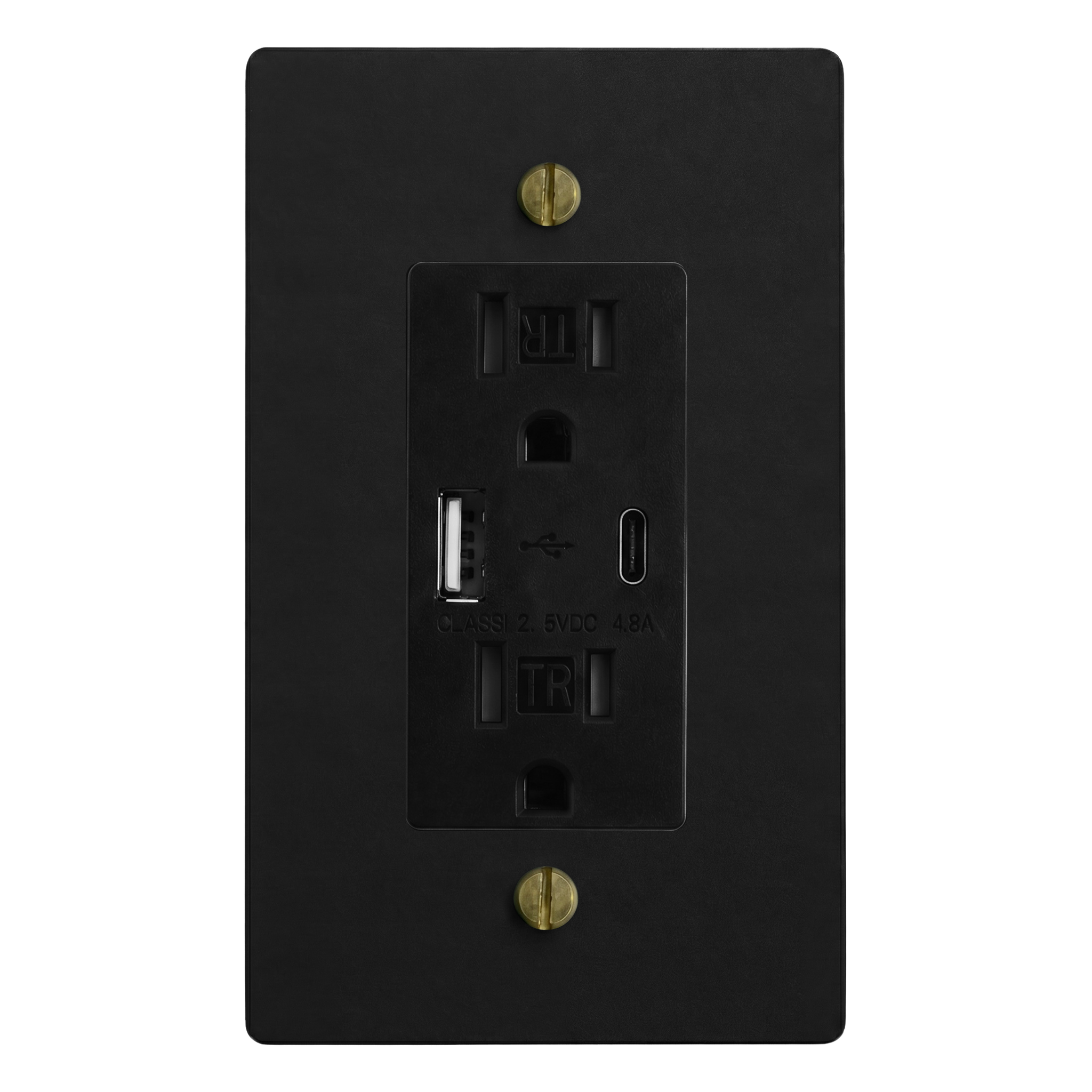 Matte Black (Antique Brass Accents) 1-Gang USB Outlet Switch Plate in Black