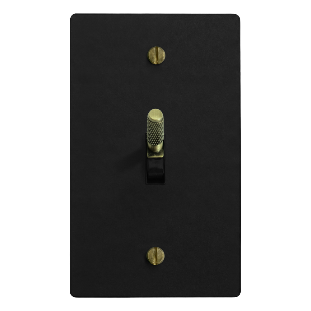 Matte Black (Antique Brass Accents) 1-Gang Toggle Switch Plate in Black