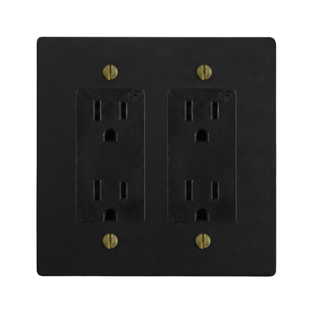 Matte Black (Antique Brass Accents) 2-Gang Duplex Outlet & Duplex Outlet Switch Plate in Black