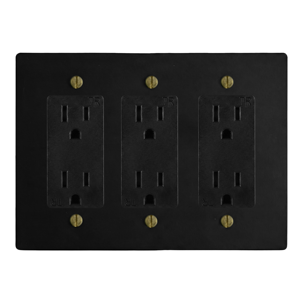 Matte Black (Antique Brass Accents) 3-Gang Duplex Outlet, Duplex Outlet & Duplex Outlet Switch Plate in Black
