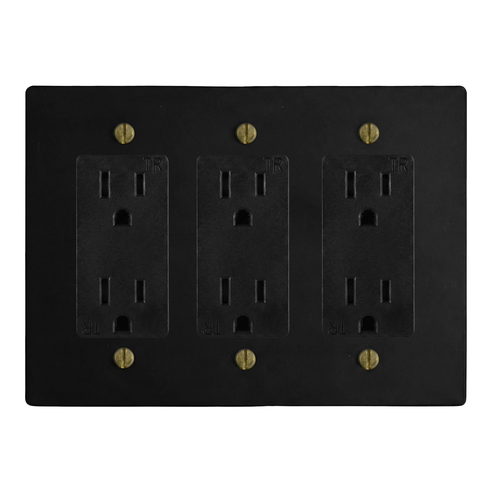 Matte Black (Antique Brass Accents) 3-Gang Duplex Outlet, Duplex Outlet & Duplex Outlet Switch Plate in Black