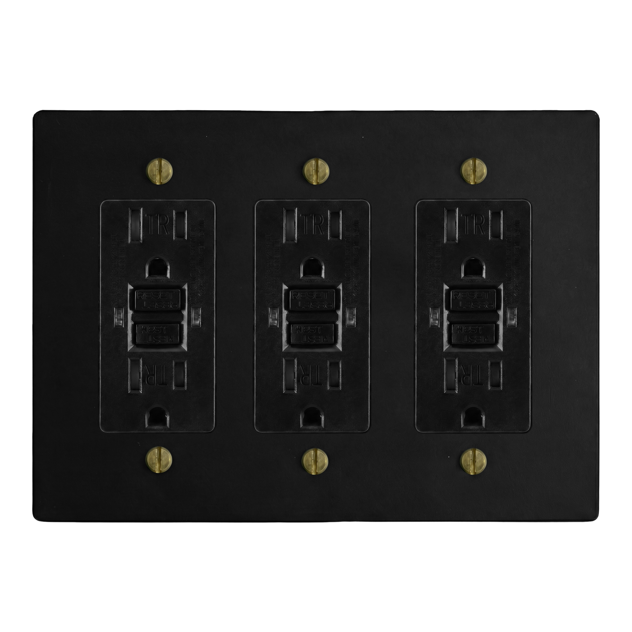 Matte Black (Antique Brass Accents) 3-Gang GFCI Outlet, GFCI Outlet & GFCI Outlet Switch Plate in Black