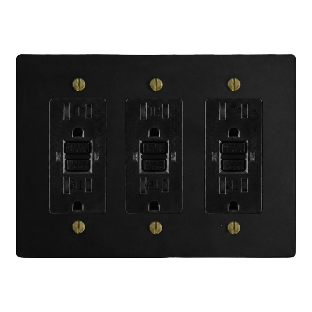 Matte Black (Antique Brass Accents) 3-Gang GFCI Outlet, GFCI Outlet & GFCI Outlet Switch Plate in Black