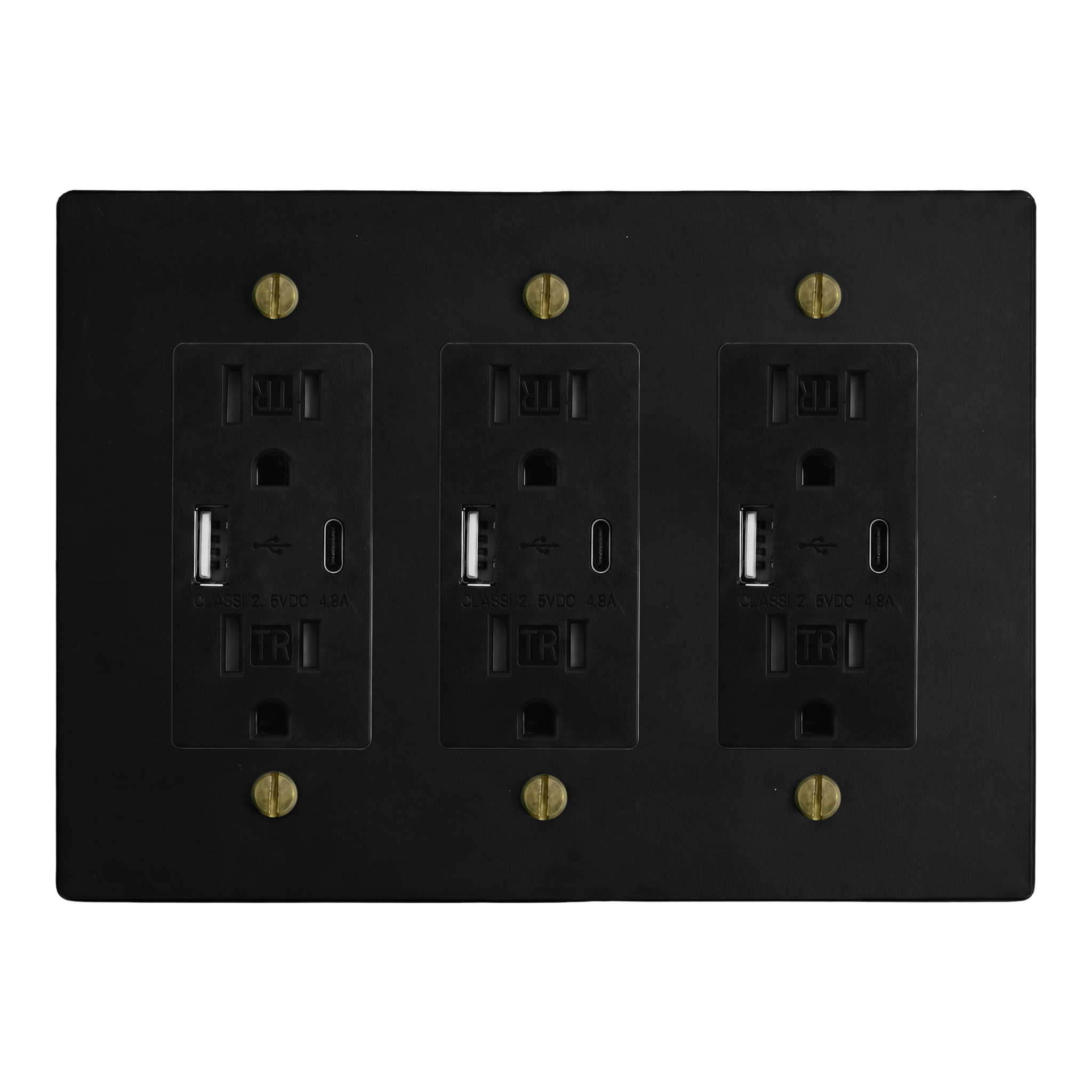 Matte Black (Antique Brass Accents) 3-Gang USB Outlet, USB Outlet & USB Outlet Switch Plate in Black