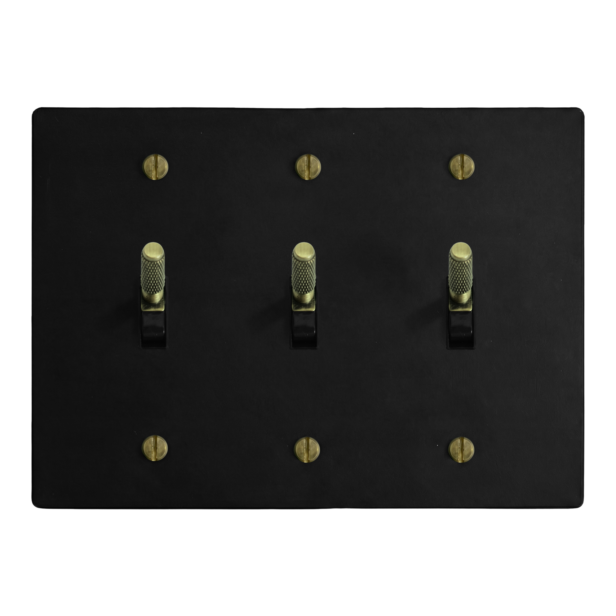 Matte Black (Antique Brass Accents) 3-Gang Toggle, Toggle & Toggle Switch Plate in Black