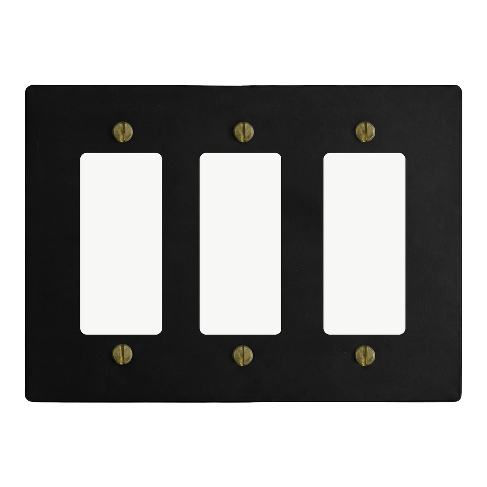 Matte Black (Antique Brass Accents) 3-Gang Decora, Decora & Decora Switch Plate