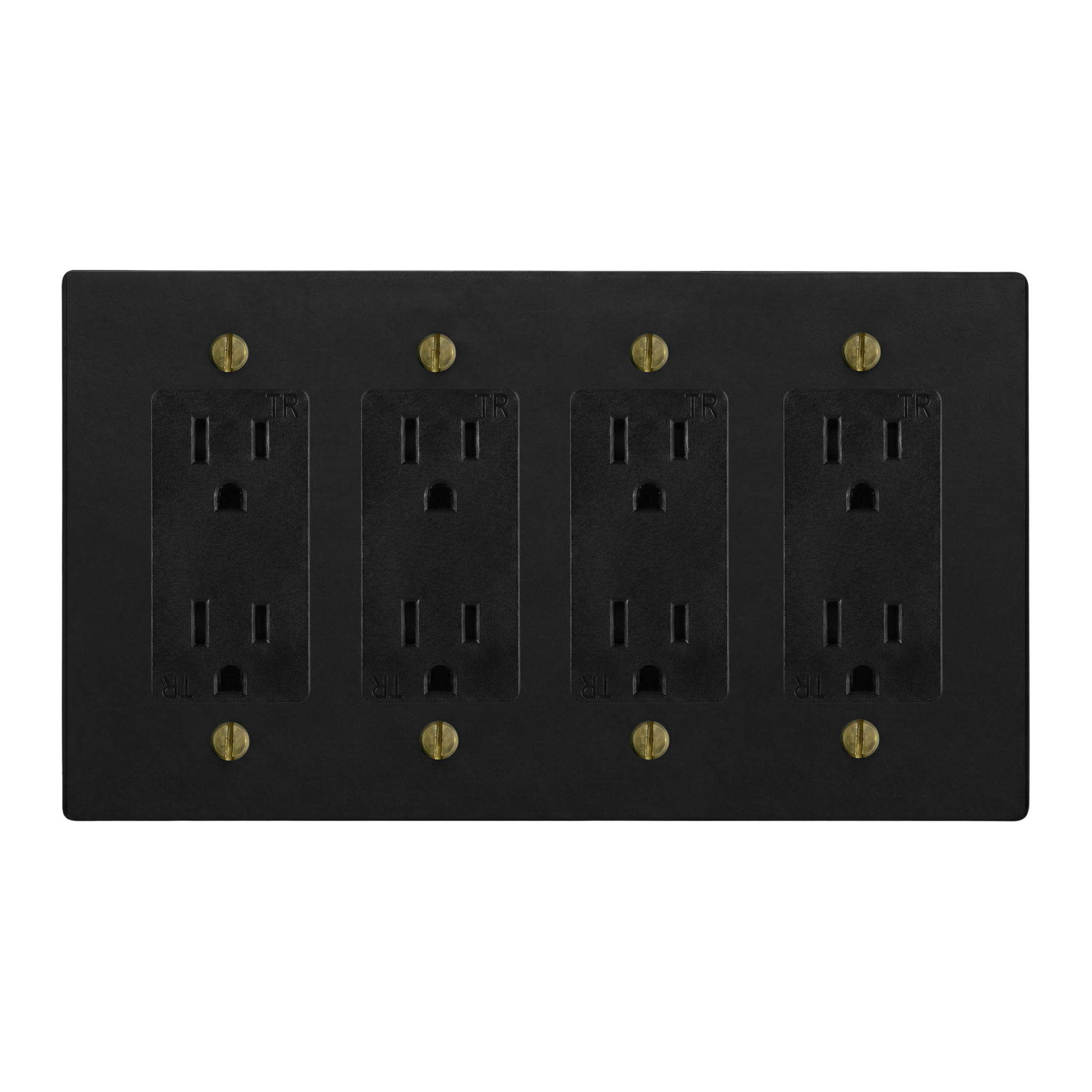 Matte Black (Antique Brass Accents) 4-Gang Duplex Outlet, Duplex Outlet, Duplex Outlet & Duplex Outlet Switch Plate in Black