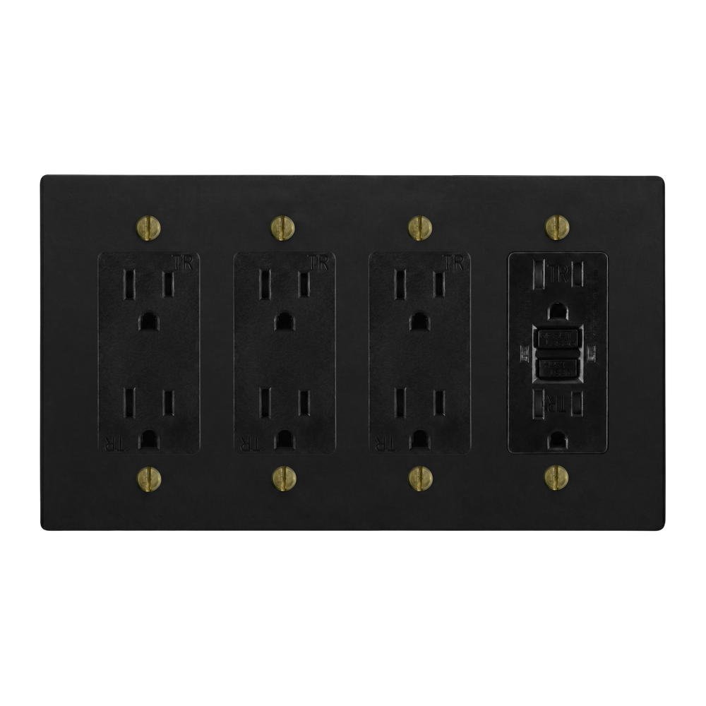 Matte Black (Antique Brass Accents) 4-Gang Duplex Outlet, Duplex Outlet, Duplex Outlet & GFCI Outlet Switch Plate in Black