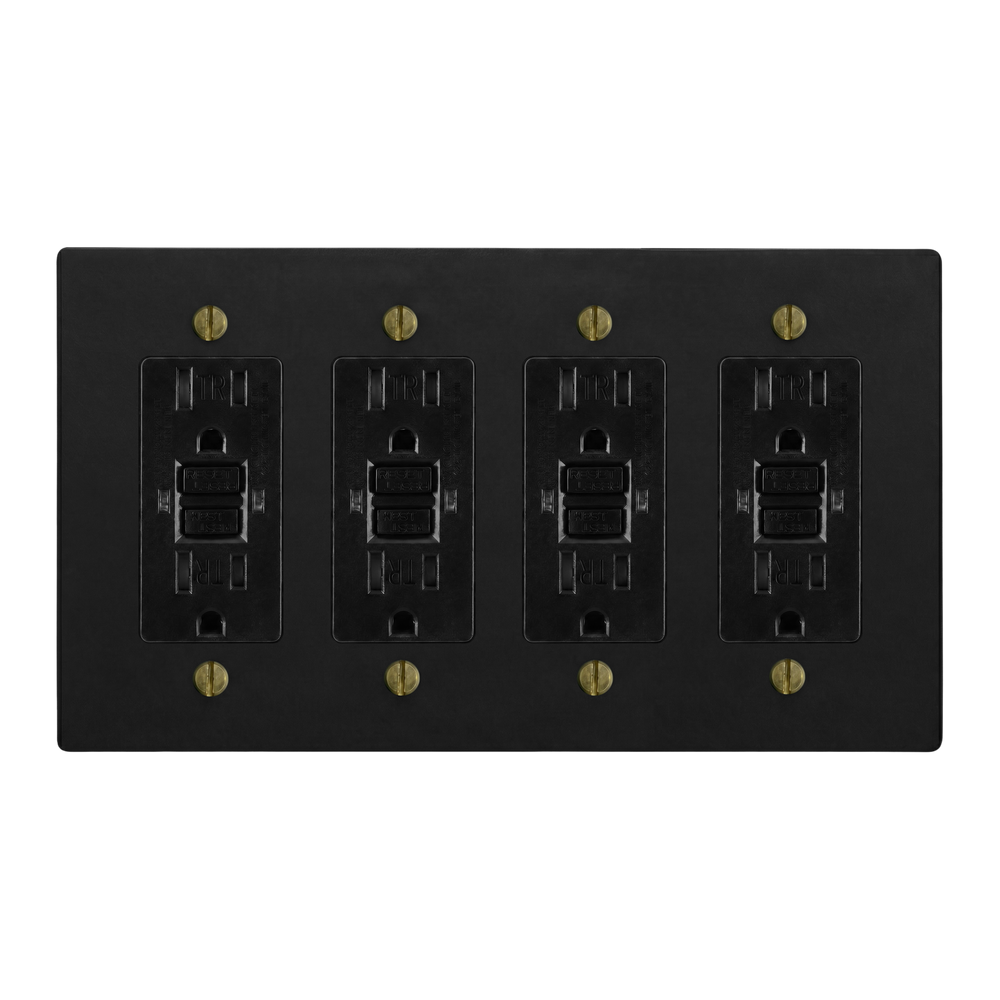 Matte Black (Antique Brass Accents) 4-Gang GFCI Outlet, GFCI Outlet, GFCI Outlet & GFCI Outlet Switch Plate in Black