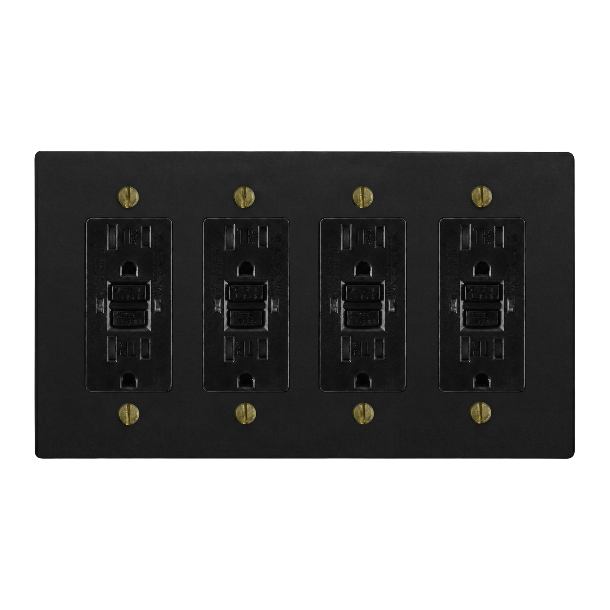 Matte Black (Antique Brass Accents) 4-Gang GFCI Outlet, GFCI Outlet, GFCI Outlet & GFCI Outlet Switch Plate in Black