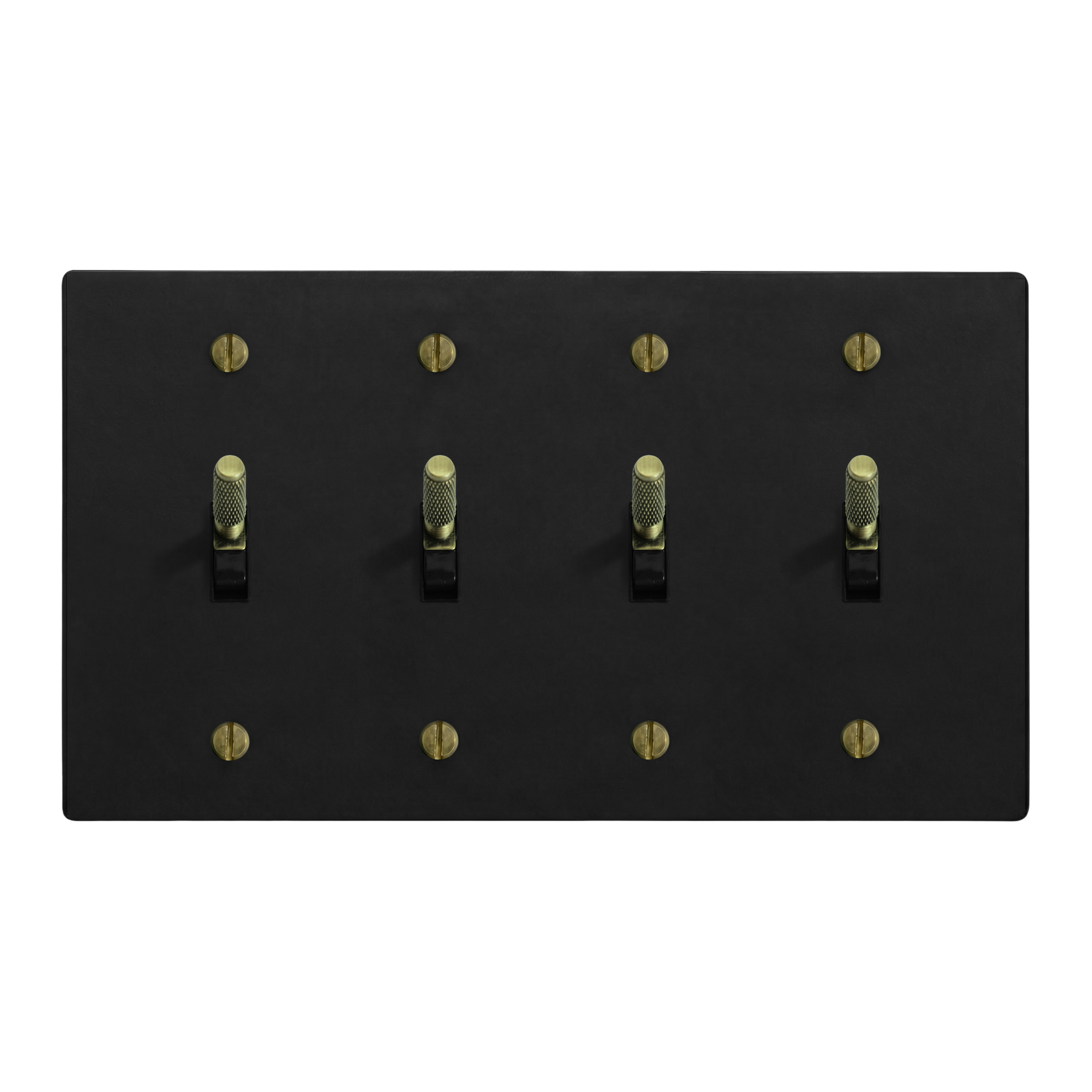 Matte Black (Antique Brass Accents) 4-Gang Toggle, Toggle, Toggle & Toggle Switch Plate in Black