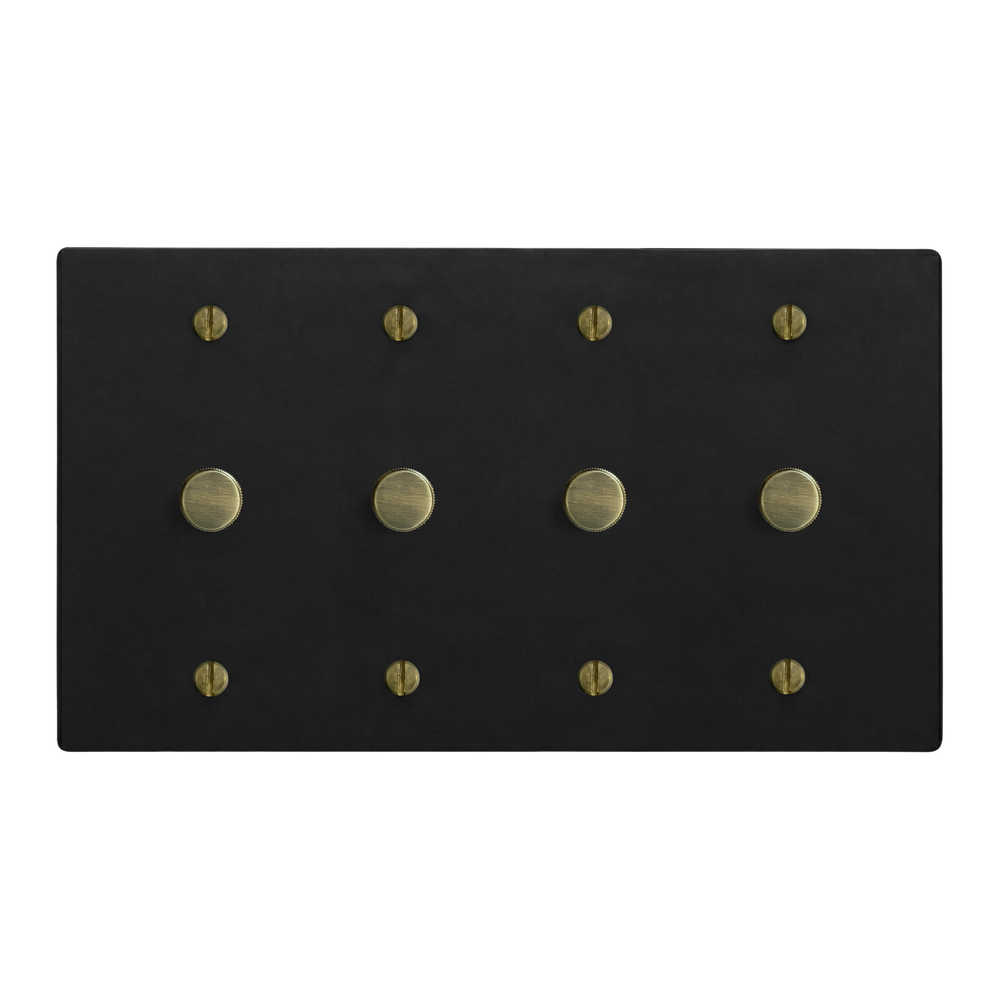 Matte Black (Antique Brass Accents) 4-Gang Dimmer, Dimmer, Dimmer & Dimmer Switch Plate