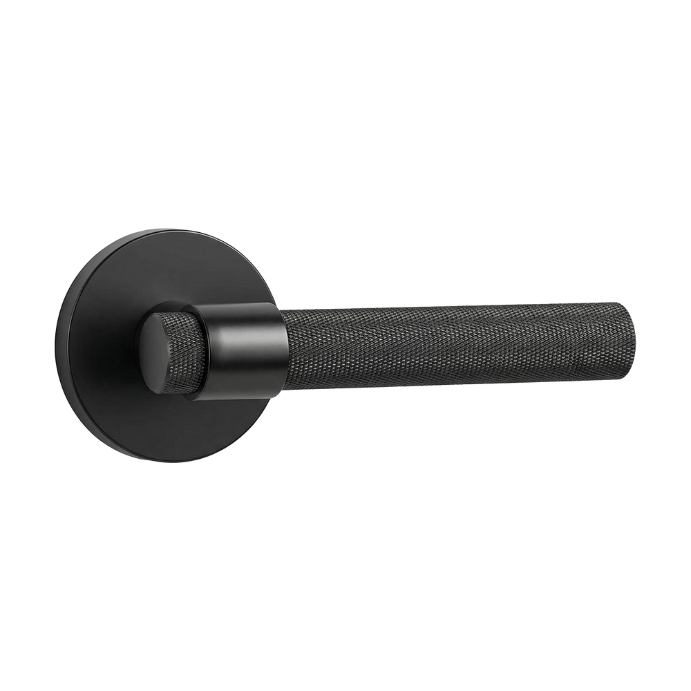Exquisite matte black lever handle, knurled for a tactile experience and timeless elegance.