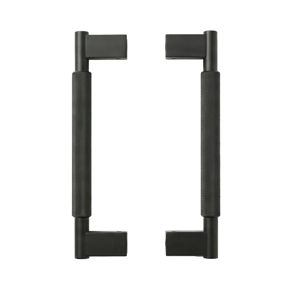matte black door pull grassetto 17 inch, knurled for tactile grip, enduring craftsmanship.