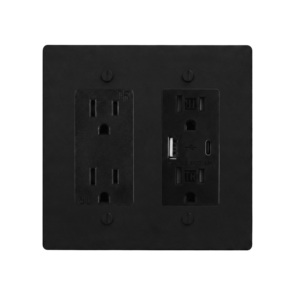 Matte Black (Matte Black Accents) 2-Gang Duplex Outlet & USB Outlet Switch Plate in Black