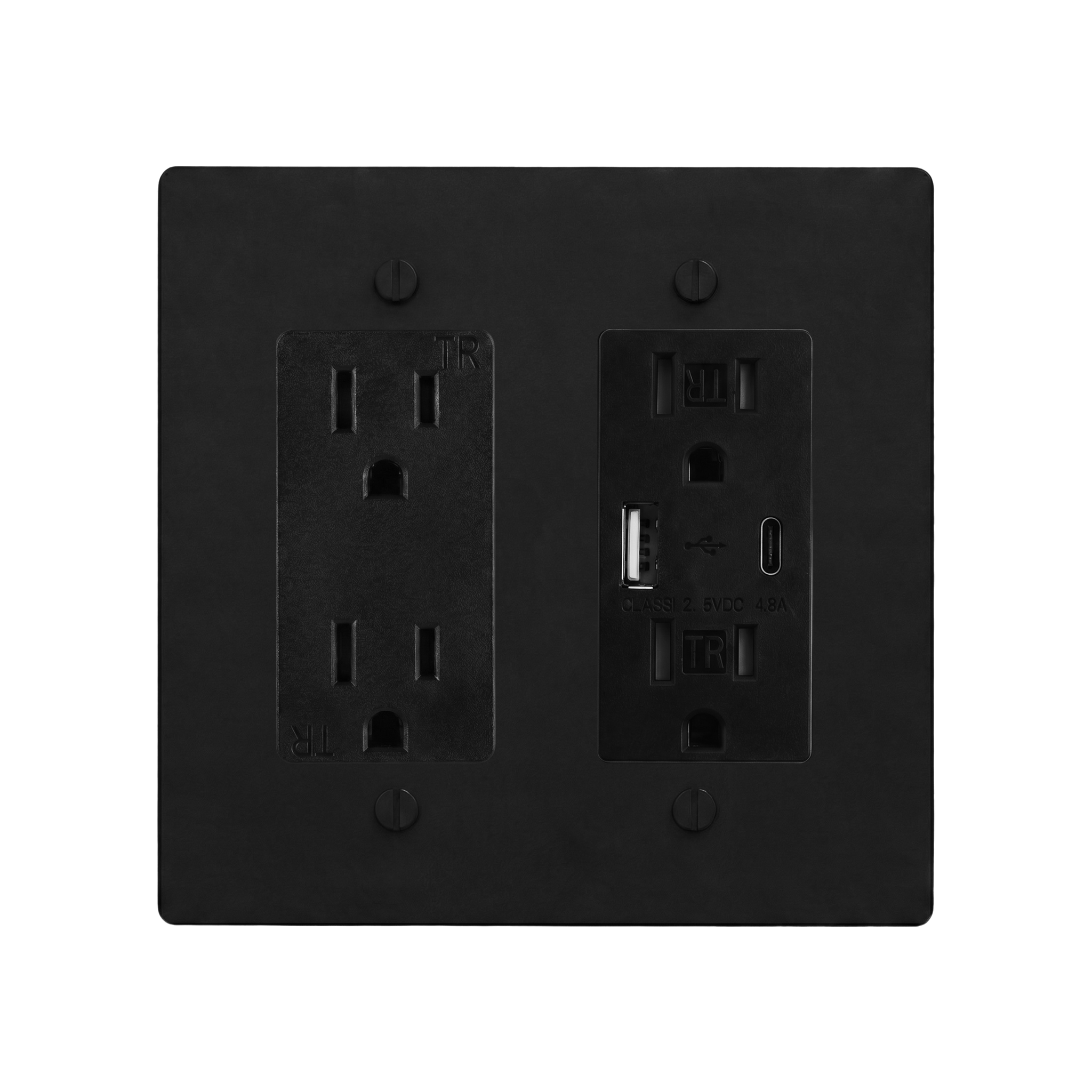 Matte Black (Matte Black Accents) 2-Gang Duplex Outlet & USB Outlet Switch Plate in Black
