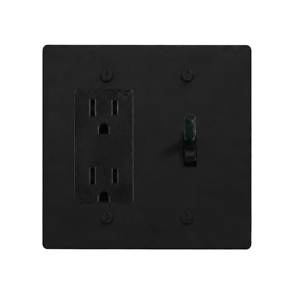 Matte Black (Matte Black Accents) 2-Gang Duplex Outlet & Toggle Switch Plate in Black