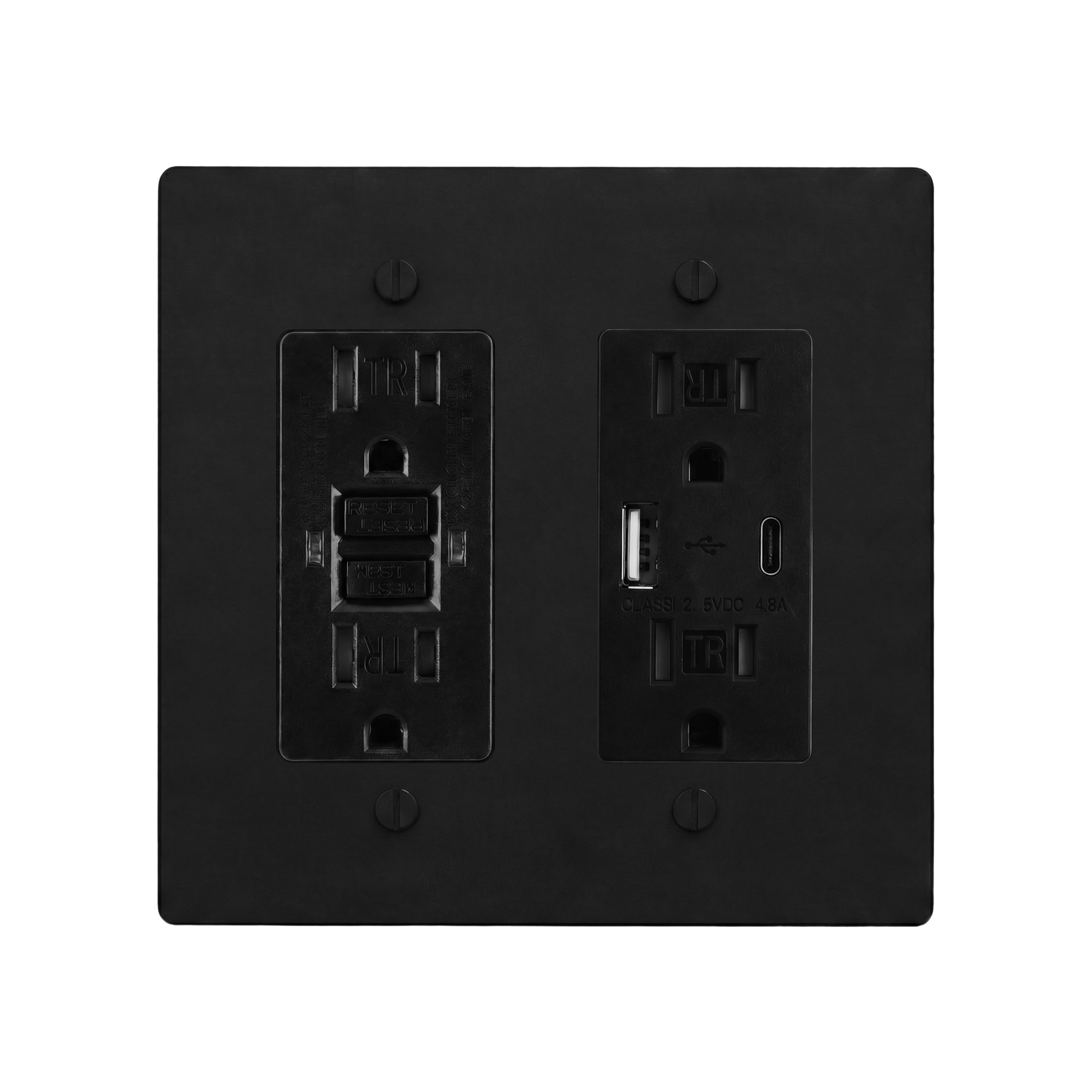 Matte Black (Matte Black Accents) 2-Gang GFCI Outlet & USB Outlet Switch Plate in Black