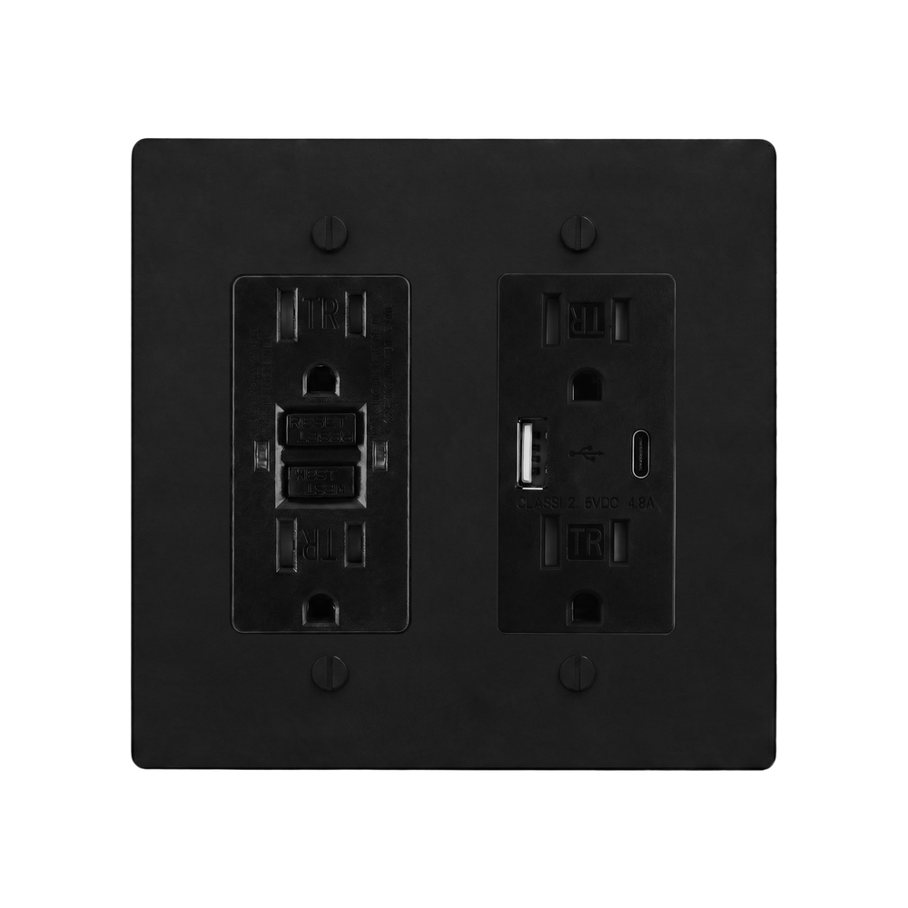 Matte Black (Matte Black Accents) 2-Gang GFCI Outlet & USB Outlet Switch Plate in Black