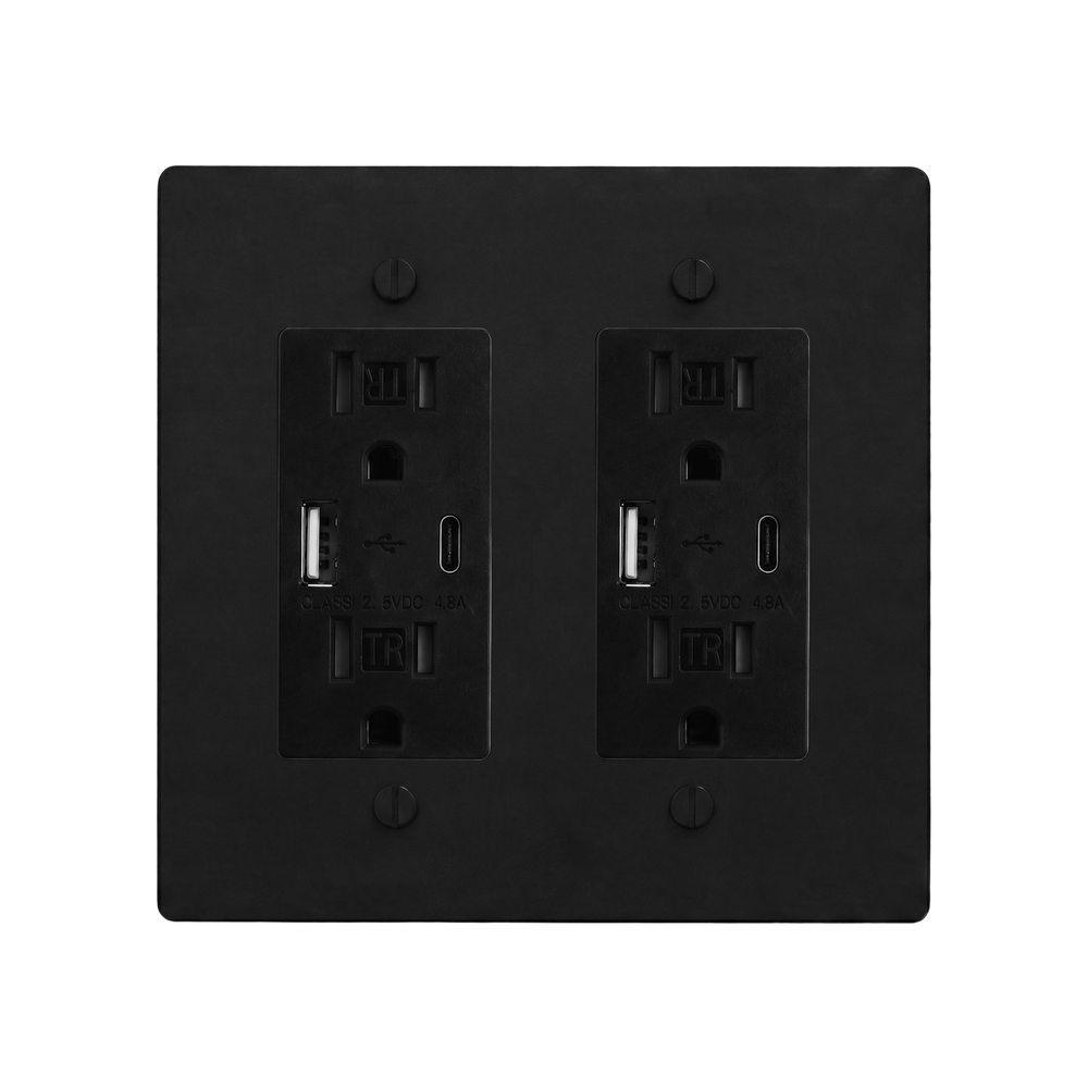 Matte Black (Matte Black Accents) 2-Gang USB Outlet & USB Outlet Switch Plate in Black