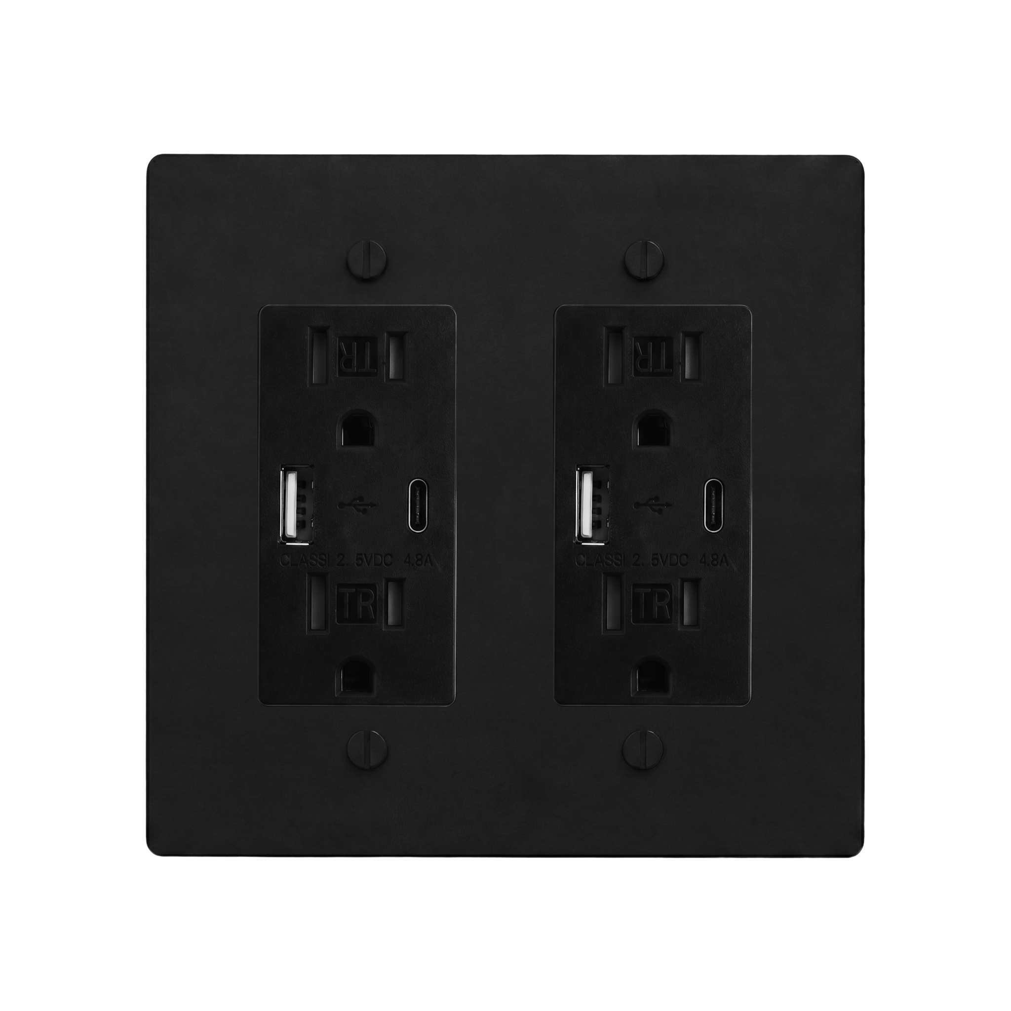 Matte Black (Matte Black Accents) 2-Gang USB Outlet & USB Outlet Switch Plate in Black