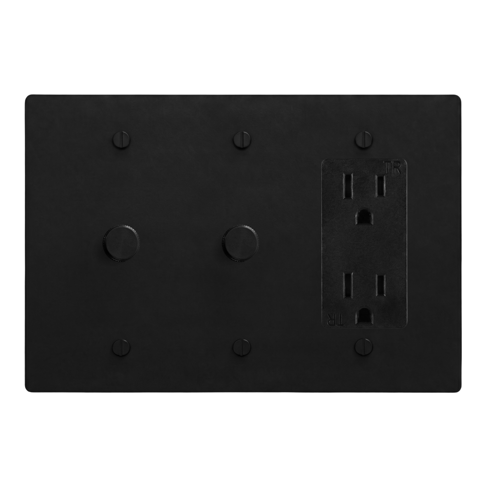 Matte Black (Matte Black Accents) 3-Gang Dimmer, Dimmer & Duplex Outlet Switch Plate in Black