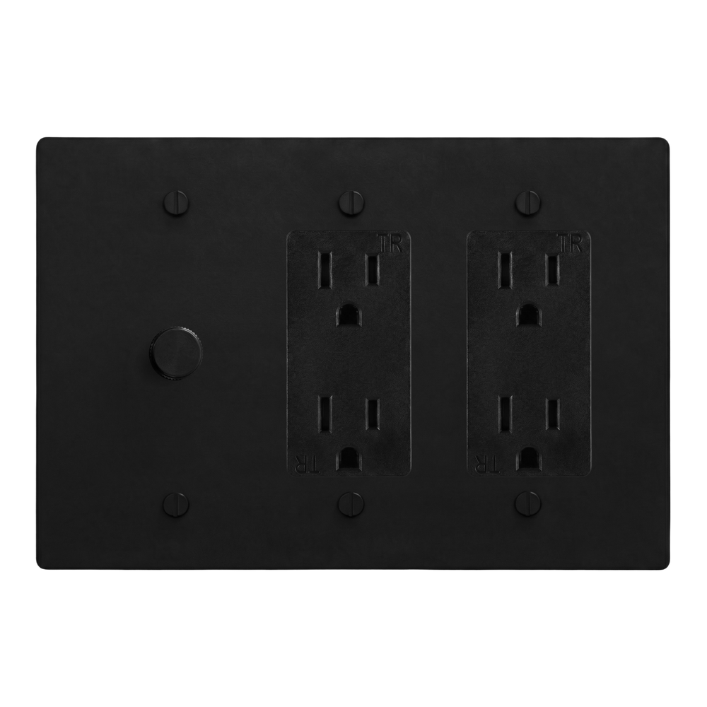 Matte Black (Matte Black Accents) 3-Gang Dimmer, Duplex Outlet & Duplex Outlet Switch Plate in Black
