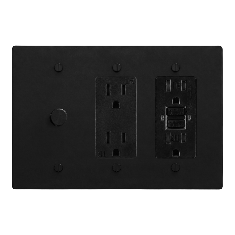 Matte Black (Matte Black Accents) 3-Gang Dimmer, Duplex Outlet & GFCI Outlet Switch Plate in Black