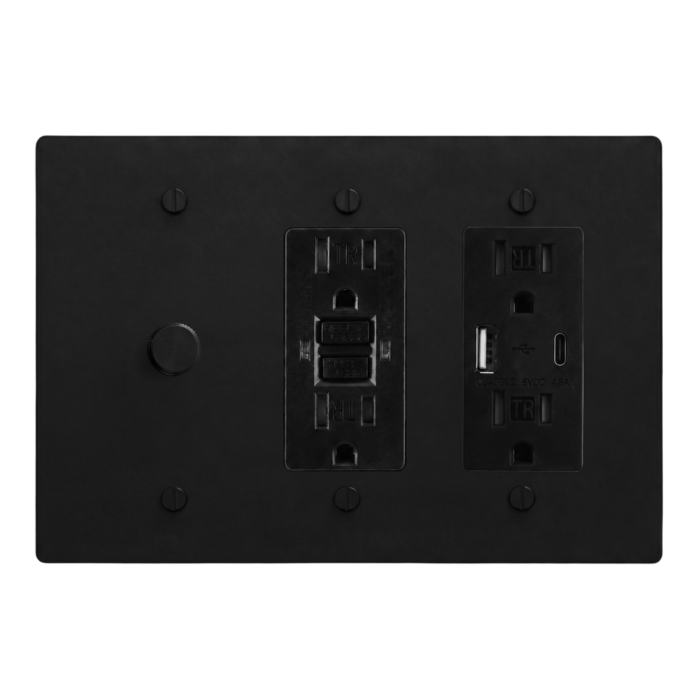Matte Black (Matte Black Accents) 3-Gang Dimmer, GFCI Outlet & USB Outlet Switch Plate in Black